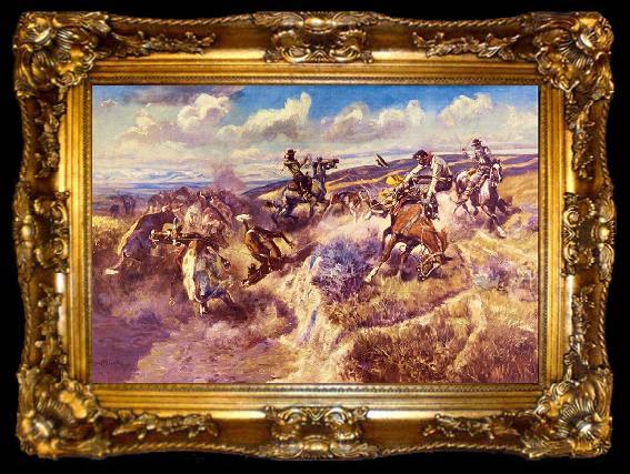 framed  Charles M Russell Tight Dalley and a Loose Latigo, ta009-2